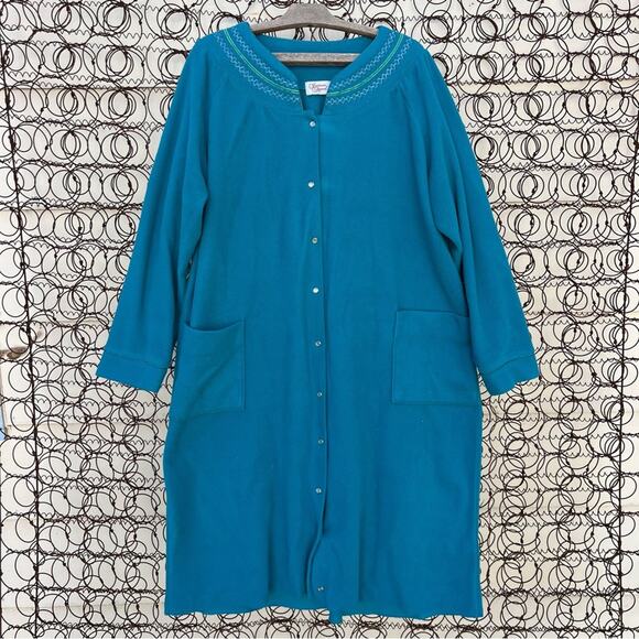 VTG Intimate Appeals Teal Fleece Snap Front Night gown Dressing Robe XL - Picture 1 of 5